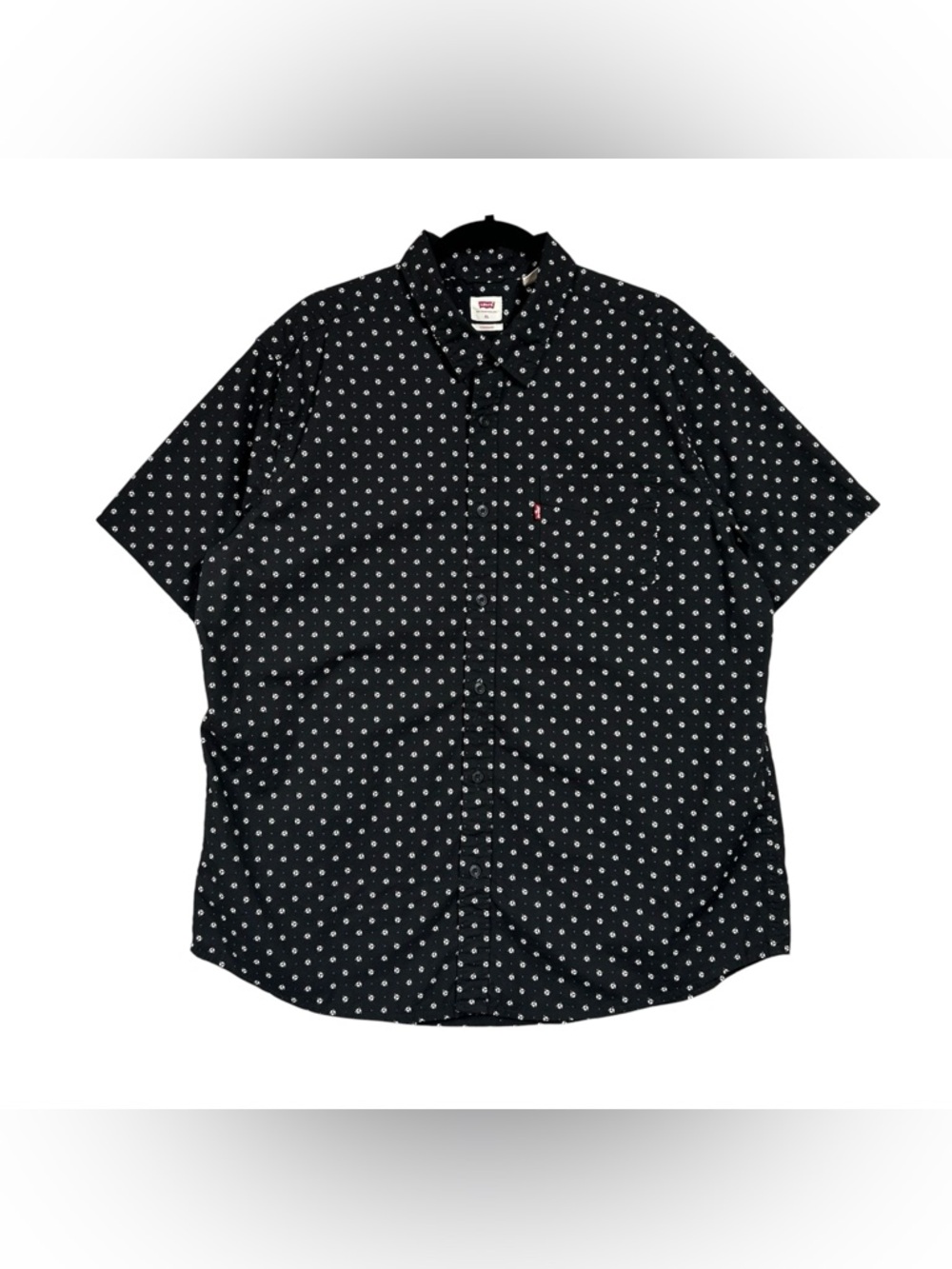 Levis Mens Button Up Shirt Standard Short Sleeve Printed Sz XL Black
